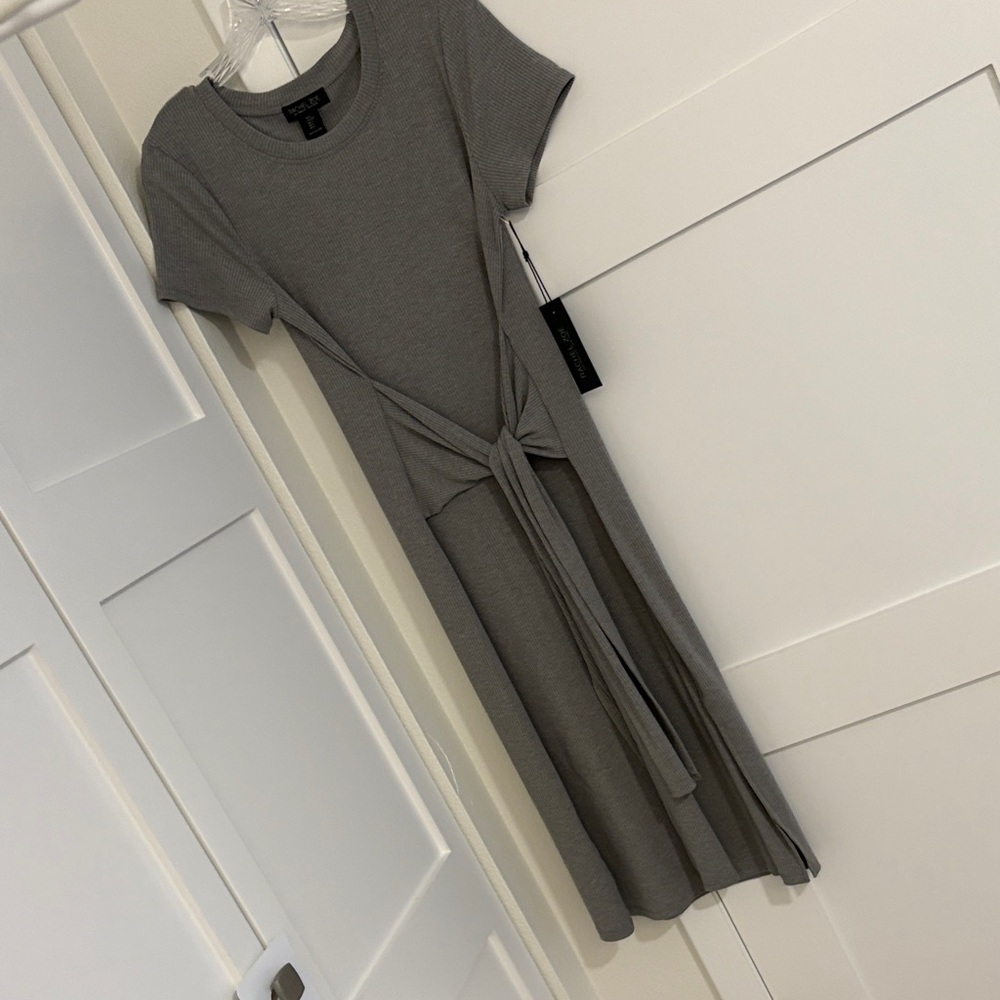 Rachel Zoe Gray Midi Tie-Waist Dress